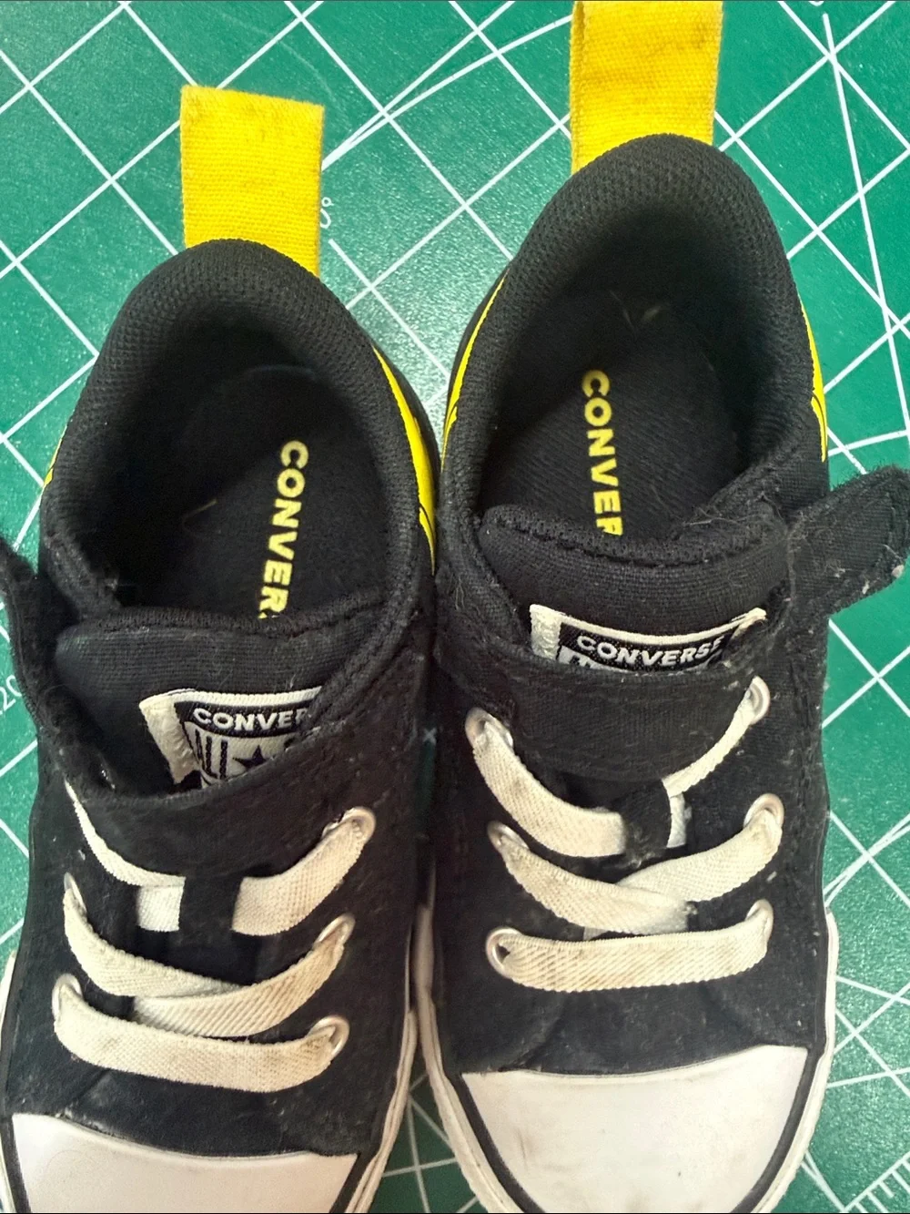 Converse Kids Black and White Canvas Sneakers with Yellow Heel Tabs